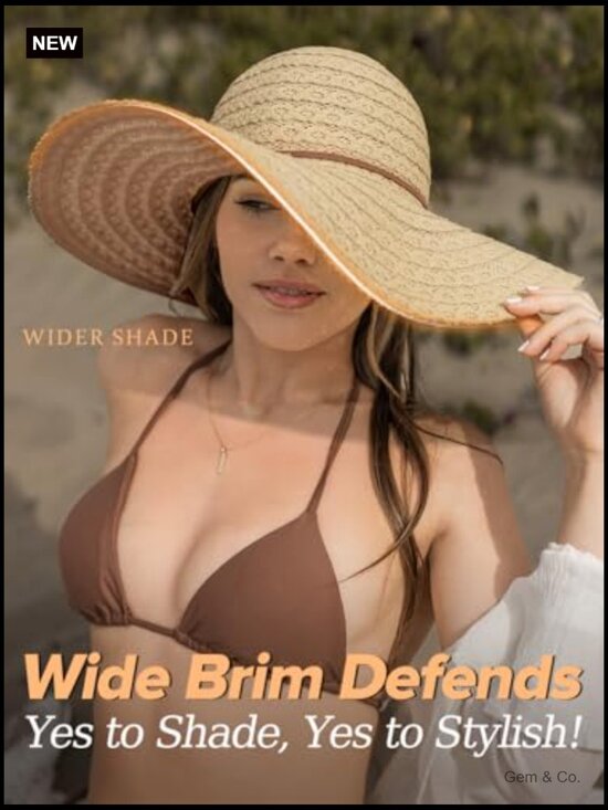 Floppy Wide Brim Sun Hat with Lace, Packable & Foldable for Travel Beach main image 6